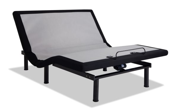 Power Bob Elite Full Adjustable Base in black and gray fabric with wireless remote control, USB ports, LED underbed lighting, and adjustable head and foot positions.