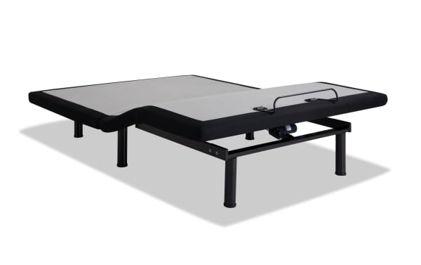 Power Bob Elite Full Adjustable Base in black and gray fabric with metal frame, wireless remote control, USB ports, LED underbed lighting, and smartphone app compatibility for customizable head and foot positioning.