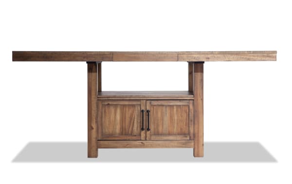 Rustic Sonoma 6 Piece Natural & Beige Upholstered Counter Height Dining Set with solid acacia wood, fabric polyester upholstery, and extendable table.