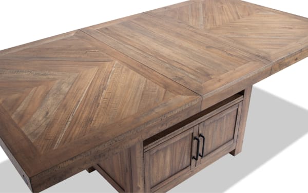 Rustic Sonoma 6 Piece Natural & Beige Upholstered Counter Height Dining Set with solid acacia wood, extendable table, and storage bench.