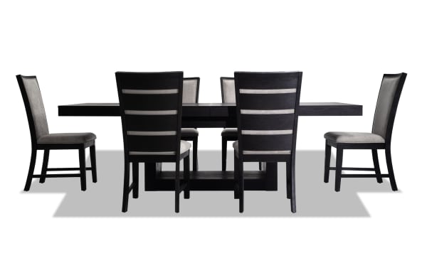 Cosmopolitan 7 Piece Black & Gray Upholstered Extendable Dining Set