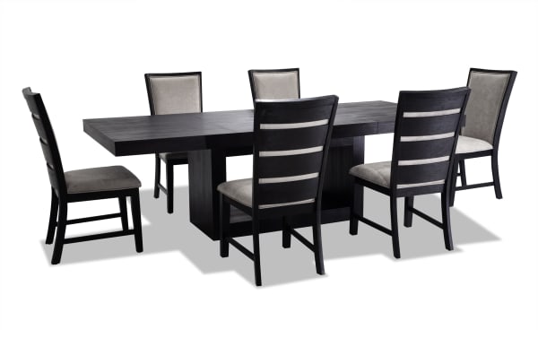 Cosmopolitan 7 Piece Black & Gray Upholstered Extendable Dining Set