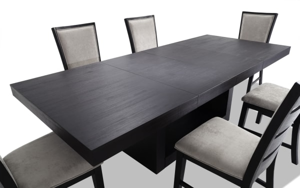 Cosmopolitan 7 Piece Black & Gray Upholstered Extendable Dining Set