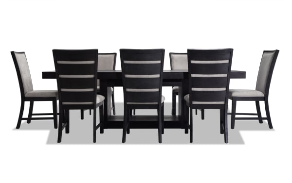 Cosmopolitan 9 Piece Black & Gray Upholstered Extendable Dining Set