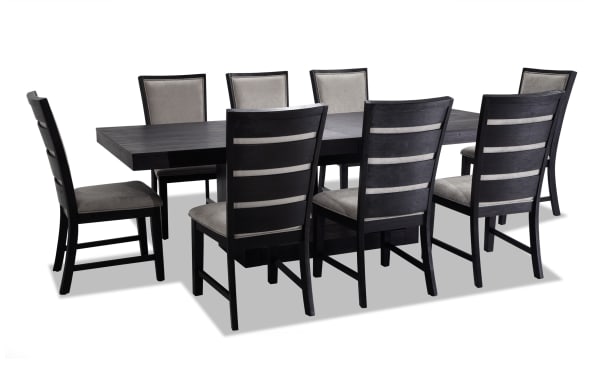 Cosmopolitan 9 Piece Black & Gray Upholstered Extendable Dining Set