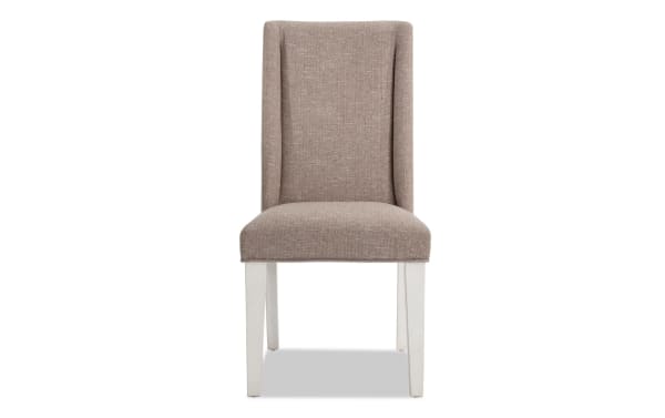 Montana White & Beige Solid Back Upholstered Dining Chair with beige polyester fabric, rustic style, rubberwood legs, and memory foam seat cushion.
