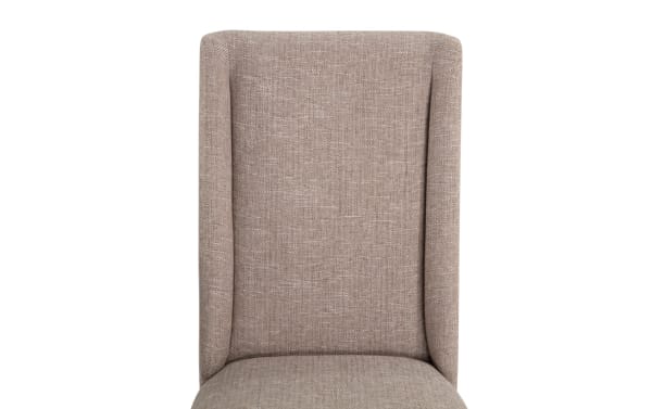 Montana White & Beige Solid Back Upholstered Dining Chair in rustic beige polyester fabric with memory foam seat, rubberwood and oak veneer frame.