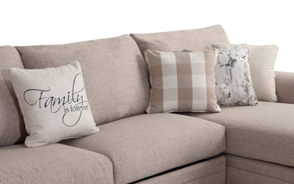 Cottage Chic Beige 150'' 4 Piece Right Arm Facing Chaise Sectional