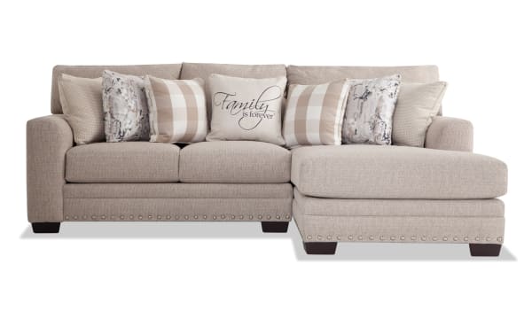 Cottage Chic Beige 95'' 2 Piece Right Arm Facing Chaise Sectional