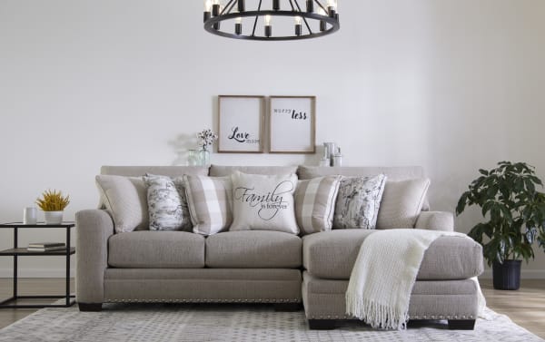 Cottage Chic Beige 95'' 2 Piece Right Arm Facing Chaise Sectional