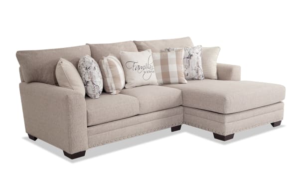 Cottage Chic Beige 95'' 2 Piece Right Arm Facing Chaise Sectional