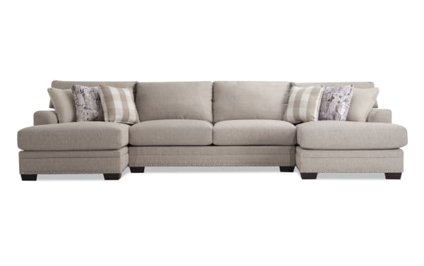 Cottage Chic Beige 147'' 3 Piece Dual Chaise Sectional