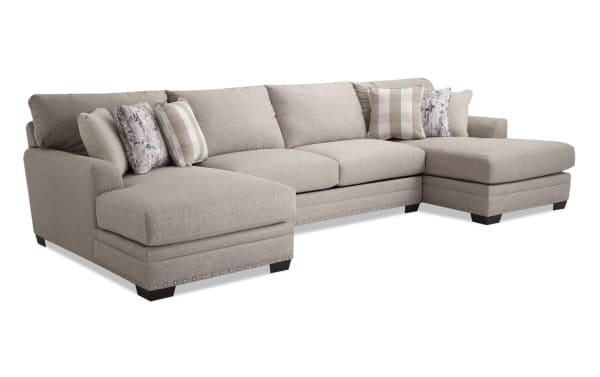 Cottage Chic Beige 147'' 3 Piece Dual Chaise Sectional