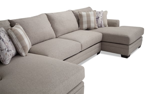 Cottage Chic Beige 147'' 3 Piece Dual Chaise Sectional