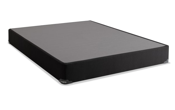Distinction Standard Twin XL Foundation by Bob's, black fabric-covered sturdy mattress base with protective corner guards, designed for hybrid mattresses.