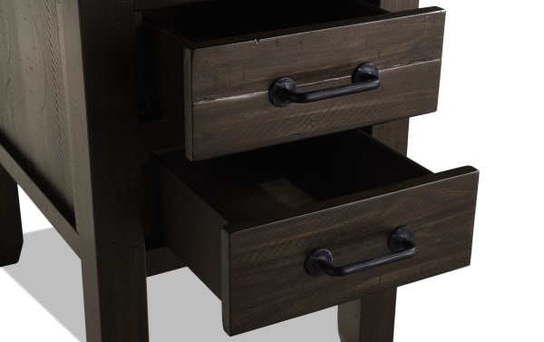 Montana Brown Storage Chairside Table with two open rustic wood drawers, dark metal handles, and distressed brown finish from Montana Entertainment & Occasional collection.