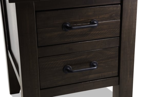 Rustic Montana Brown Storage Chairside Table with distressed wood finish, dark metal handles, and wire-brushed texture from Montana Entertainment & Occasional collection.