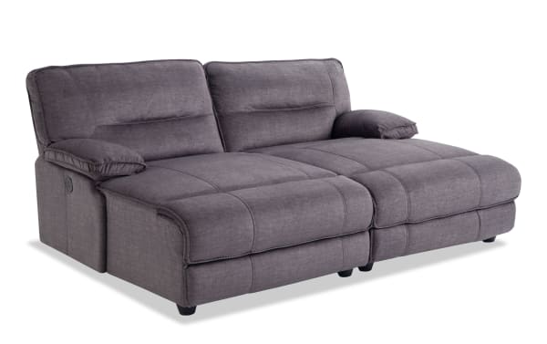 Pacifica Gray 82" Power Reclining Dual Chaise in gray polyester fabric with plush cushions, power recline, and transitional style upholstery.