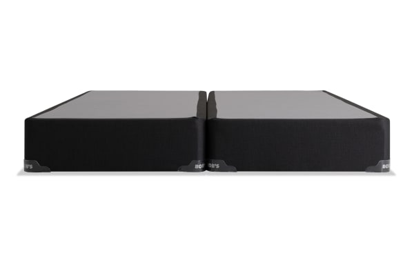 Distinction Split Standard King Foundation Set by Bob-O-Pedic, black fabric with corner guards, sturdy mattress support base for hybrid mattresses.