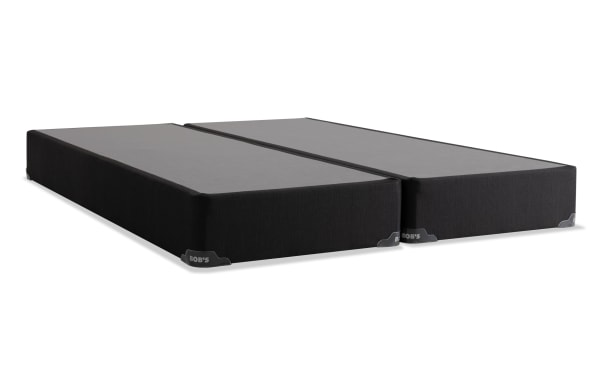 Distinction Split Standard King Foundation Set in black fabric with Bob's corner guards, designed to support Bob-O-Pedic Hybrid Distinction Mattress.