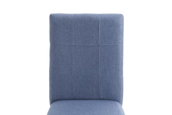 Leah Brown & Blue Solid Back Upholstered Dining Chair with plush blue polyester fabric and rubberwood solid frame in transitional style.