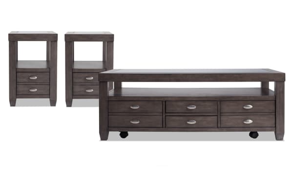 Prestige Gray Storage Coffee & 2 Chairside Table Set