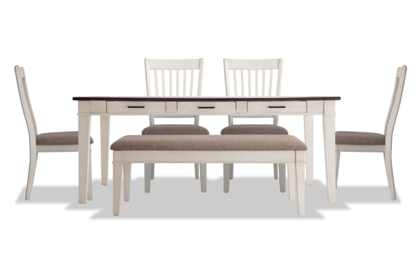 Montana 6 Piece White & Beige Upholstered Dining Set with Storage Bench