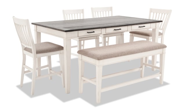 Montana 6 Piece White & Beige Upholstered Counter Height Dining Set with Storage Bench