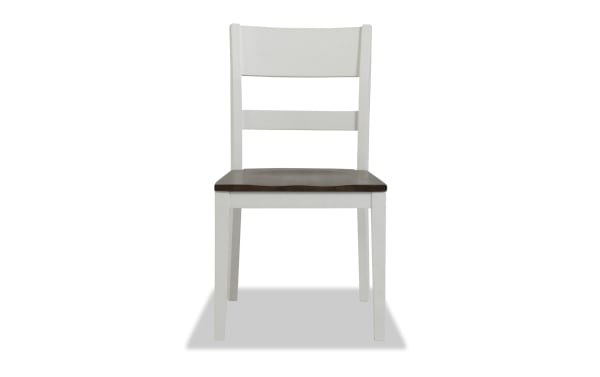 Transitional Fusion White & Brown Desk Chair with white painted poplar solid frame, brown birch veneer seat, and simple ladder back design for bedroom workspace.