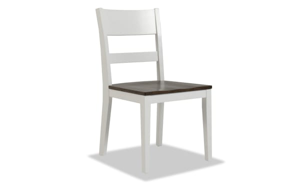 Transitional Fusion White & Brown Desk Chair with MDF, poplar solids, birch veneers, featuring a white frame and dark brown wood seat, ideal for bedroom desks.