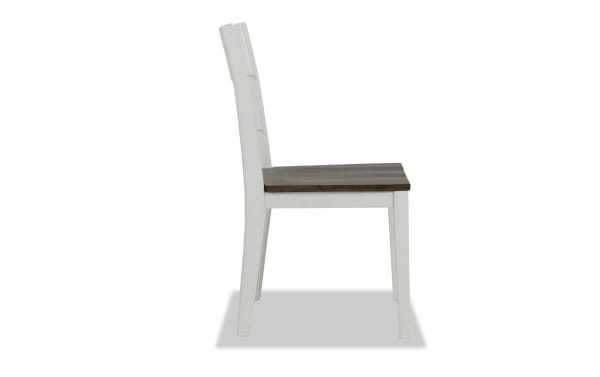 Transitional Fusion White & Brown Desk Chair with white MDF and poplar frame, brown birch veneer seat, designed for bedroom desk seating.