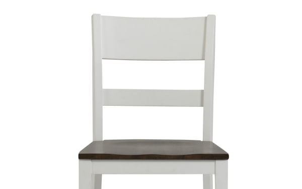 Transitional Fusion White & Brown Desk Chair with white painted poplar frame and dark brown birch veneer seat, designed for bedroom workspace seating.