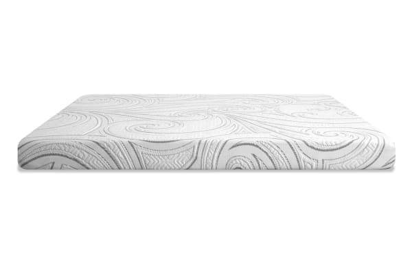 4.5-inch queen firm sleeper sofa mattress with white cooling fabric cover, textured swirl quilting, and temperature-sensitive gel memory foam for comfort