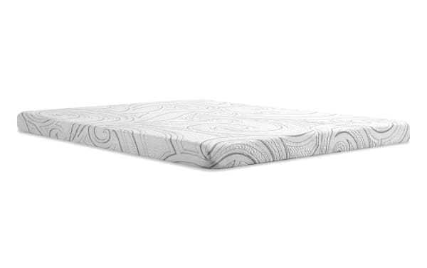 4.5-inch queen firm sleeper sofa mattress with white and gray temperature-sensitive gel memory foam cover, designed for cooling comfort and durability.