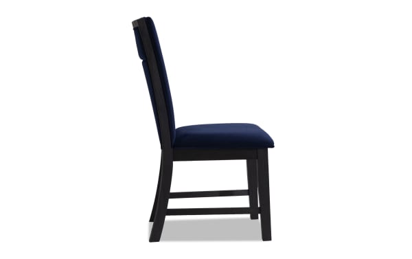Cosmopolitan Espresso & Navy Solid Back Upholstered Dining Chair in velvet fabric, contemporary style with deep espresso rubberwood legs and memory foam seat.