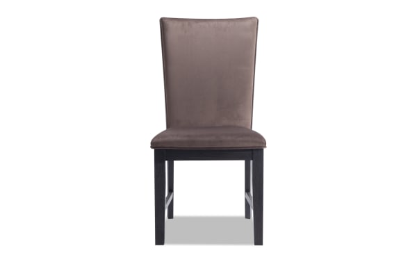 Contemporary Cosmopolitan Dining Chair in chocolate velvet upholstery with espresso-finished rubberwood legs and memory foam seat.