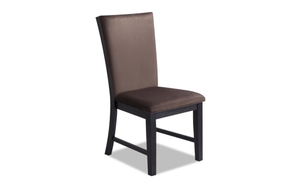 Contemporary Cosmopolitan Espresso & Chocolate dining chair with solid back, velvet upholstery, memory foam cushion, and espresso-finished wood legs.