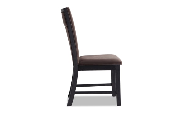 Contemporary Cosmopolitan Espresso & Chocolate solid back dining chair with velvet upholstery, memory foam seat, espresso-finished rubberwood legs.