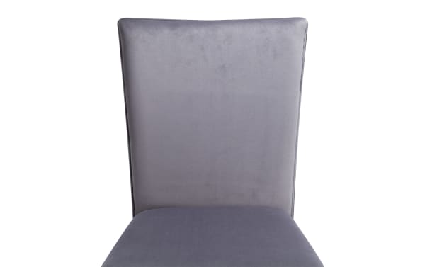 Contemporary Cosmopolitan Espresso & Gunmetal counter height stool with gray velvet upholstery, solid back, memory foam seat, and espresso-finished legs.
