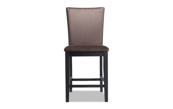 Cosmopolitan Espresso & Chocolate solid back counter height stool with velvet upholstery, espresso-finished rubberwood legs, and memory foam seat.
