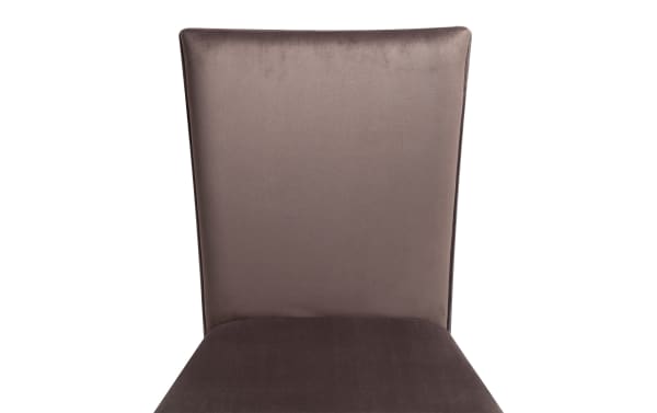 Contemporary Cosmopolitan Espresso & Chocolate solid back counter height stool with velvet upholstery, espresso-finished rubberwood legs, and memory foam seat.