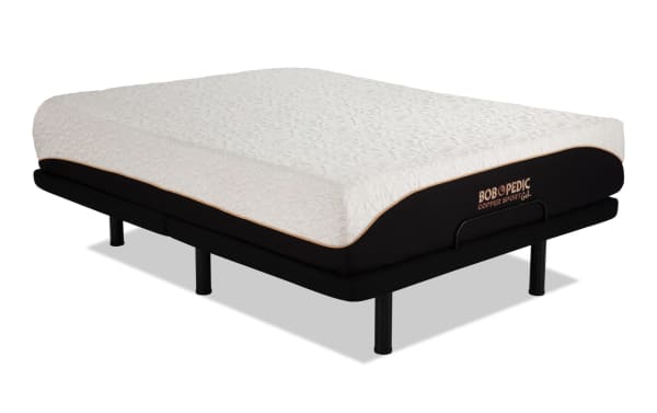 Power Bob Elite Base with Copper Sport Gel 11.5'' Queen Firm Mattress featuring white textured cover, black base, and copper-accented branding for temperature-regulating comfort.