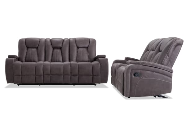 Viking Graphite 83'' Manual Reclining Sofa & 74'' Gliding Console Loveseat with USB Port