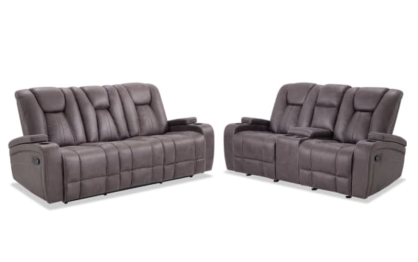 Viking Graphite 83'' Manual Reclining Sofa & 74'' Gliding Console Loveseat with USB Port