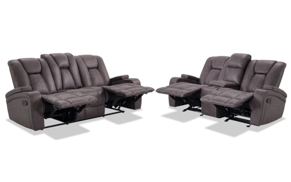 Viking Graphite 83'' Manual Reclining Sofa & 74'' Gliding Console Loveseat with USB Port