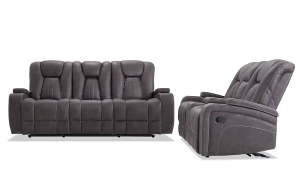 Viking Graphite 83'' Power Reclining Sofa & 74'' Manual Gliding Console Loveseat with USB Port