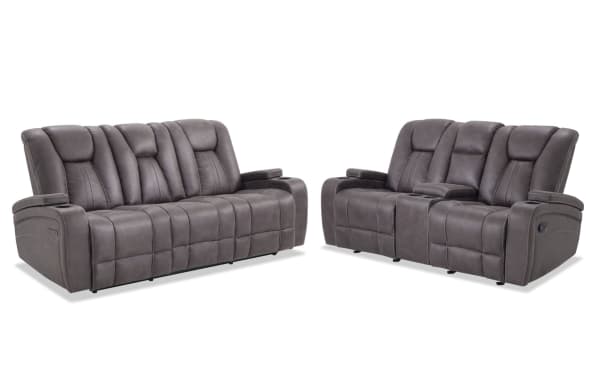 Viking Graphite 83'' Power Reclining Sofa & 74'' Manual Gliding Console Loveseat with USB Port