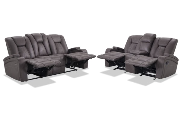 Viking Graphite 83'' Power Reclining Sofa & 74'' Manual Gliding Console Loveseat with USB Port