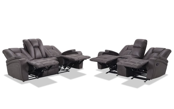 Viking Graphite 83'' Power Reclining Sofa & 74'' Manual Gliding Console Loveseat with USB Port