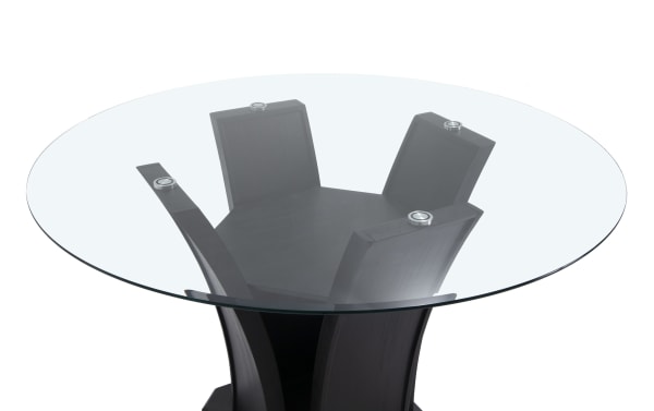 Contemporary Cosmopolitan Espresso round counter height dining table with tempered glass top, tulip-style rubberwood base, and deep espresso finish.